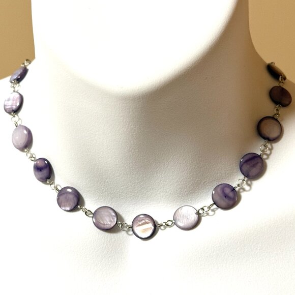 Purple Mother of Pearl Beaded Adjustable Short Necklace - Picture 2 of 11